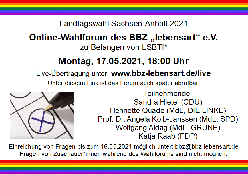 2021 05 17 LSBTIQ Wahlforum in Halle BBZ lebensart e